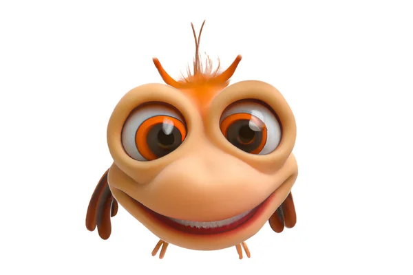 Funny strange fantasy monster smiling with big eyes - Digital 3D Illustration isolated on white background