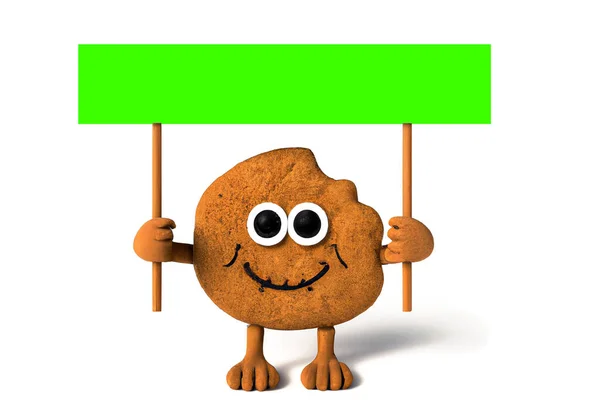 Cookie Engraçado Com Placard Chave Chroma Verde Vara Madeira Ilustração — Fotografia de Stock