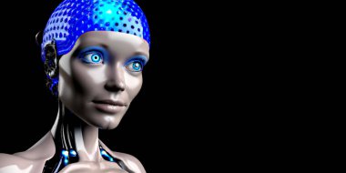 Cyber Girl humanoid robot with artificial intelligence  Digital 3D Illustration on black background