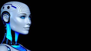 Cyber Girl humanoid robot with artificial intelligence  Digital 3D Illustration on black background