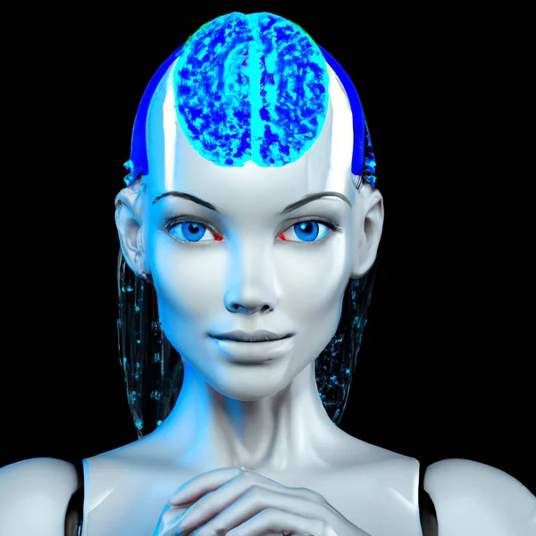 stock image Cyber Girl humanoid robot with artificial intelligence  Digital 3D Illustration on black background