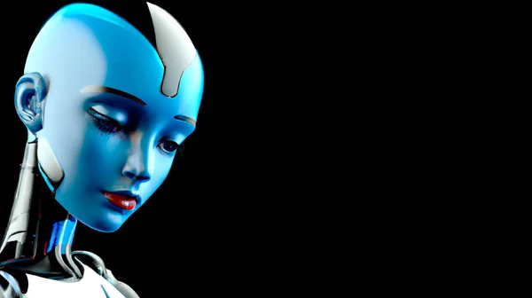 Cyber Girl humanoid robot with artificial intelligence  Digital 3D Illustration on black background