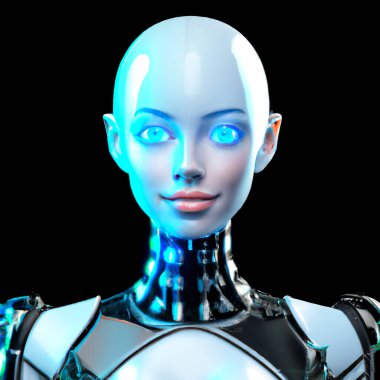 Cyber Girl humanoid robot with artificial intelligence  Digital 3D Illustration on black background clipart