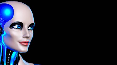Cyber Girl humanoid robot with artificial intelligence  Digital 3D Illustration on black background