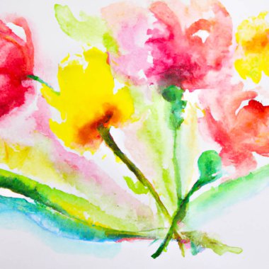 Soyut renkli çiçek tasarımı Dijital suluboya çizimi