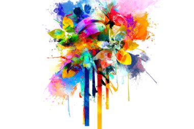 Soyut renkli çiçek tasarımı Dijital suluboya çizimi