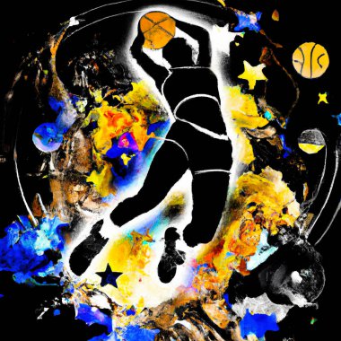 Basketball Player Silhouette at abstract cosmic background  Digital Abstract Illustration