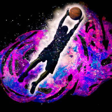 Basketball Player Silhouette at abstract cosmic background  Digital Abstract Illustration