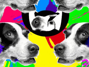 Dog faces, collage black and white and colours elements - Digital Abstract background Illustration