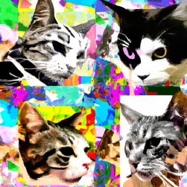 Cat faces, colours abstract background collage  Digital Illustration
