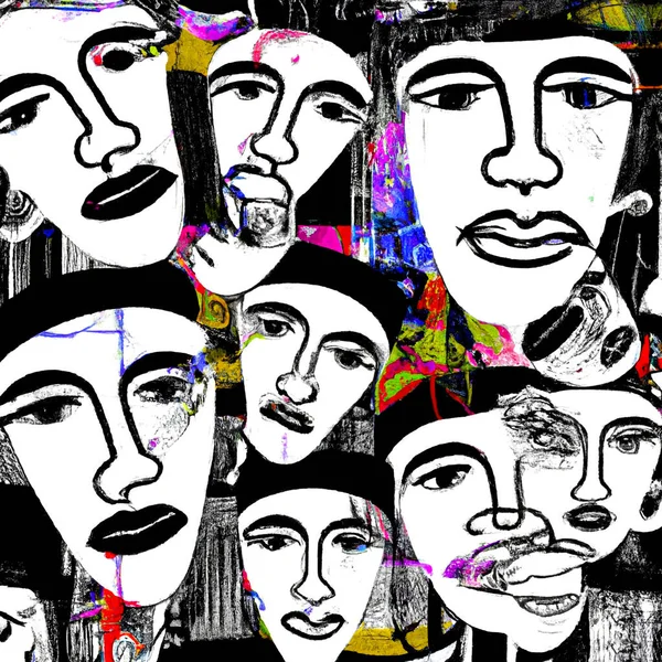 Abstract portrait faces composition, contemporary fashion design - Digital Illustration