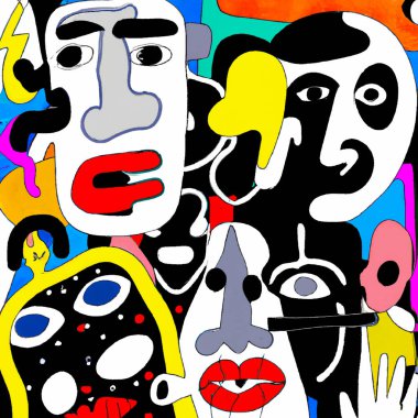 Abstract portrait faces composition, contemporary fashion design - Digital Illustration