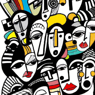 Abstract portrait faces composition, contemporary fashion design - Digital Illustration