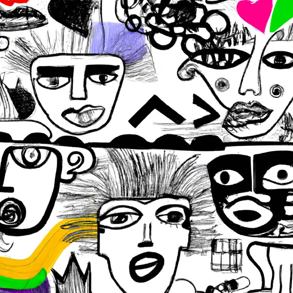 Abstract portrait faces composition, contemporary fashion design - Digital Illustration