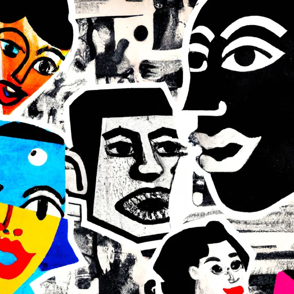 Abstract portrait faces collage, pop art fashion design  Digital Illustration
