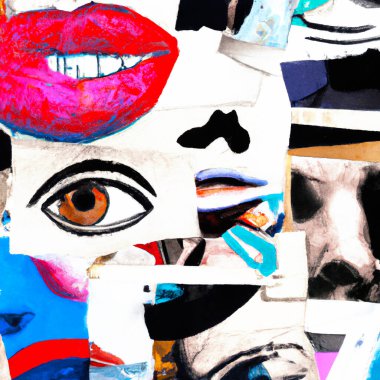 Abstract portrait faces collage, pop art fashion design - Digital Illustration