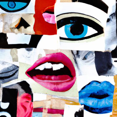 Abstract portrait faces collage, pop art fashion design - Digital Illustration