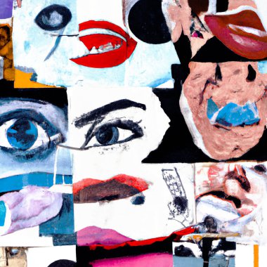 Abstract portrait faces collage, pop art fashion design - Digital Illustration