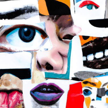 Abstract portrait faces collage, pop art fashion design - Digital Illustration