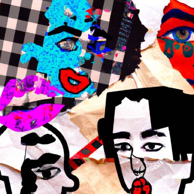 Abstract portrait faces collage, pop art fashion design - Digital Illustration