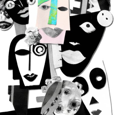 Abstract portrait faces collage, pop art fashion design - Digital Illustration