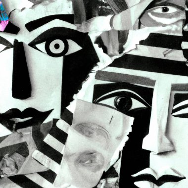 Abstract portrait faces collage, pop art fashion design - Digital Illustration