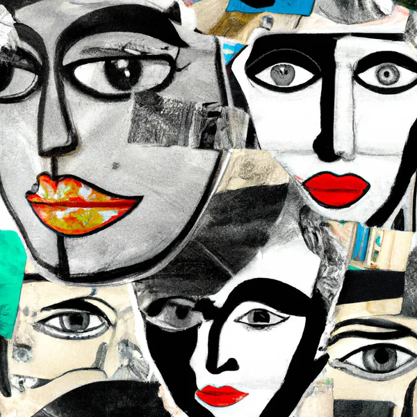 Abstract portrait faces collage, pop art fashion design - Digital Illustration