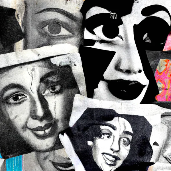 Abstract portrait faces collage, pop art fashion design - Digital Illustration