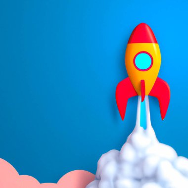 Space Rocket flying toward the clouds  Digital Illustration