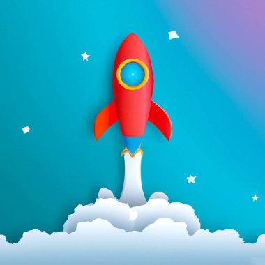 Space Rocket flying toward the clouds  Digital Illustration