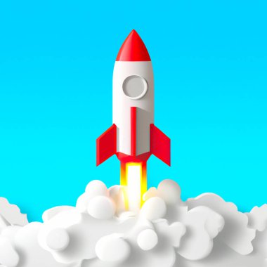 Space Rocket flying toward the clouds  Digital Illustration