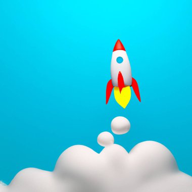 Space Rocket flying toward the clouds  Digital Illustration