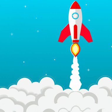 Space Rocket flying toward the clouds  Digital Illustration