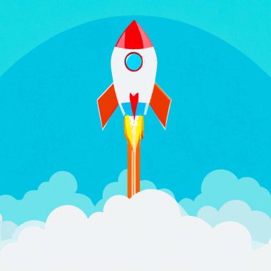 Space Rocket flying toward the clouds  Digital Illustration