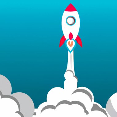 Space Rocket flying toward the clouds  Digital Illustration