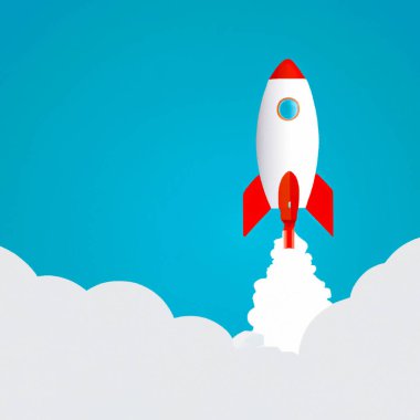 Space Rocket flying toward the clouds  Digital Illustration