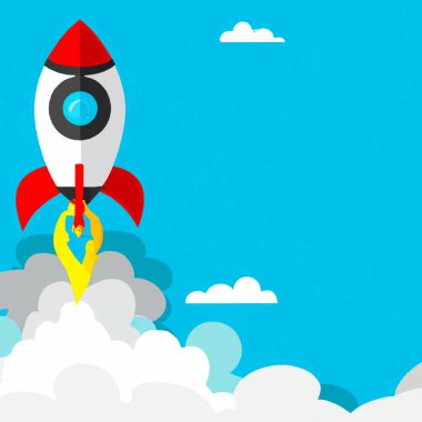 Space Rocket flying toward the clouds  Digital Illustration