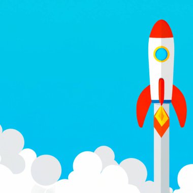 Space Rocket flying toward the clouds  Digital Illustration