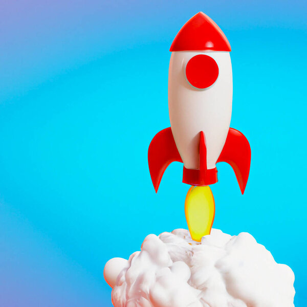 Space Rocket flying toward the clouds  Digital Illustration