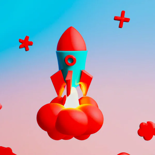 Space Rocket flying toward the clouds  Digital Illustration