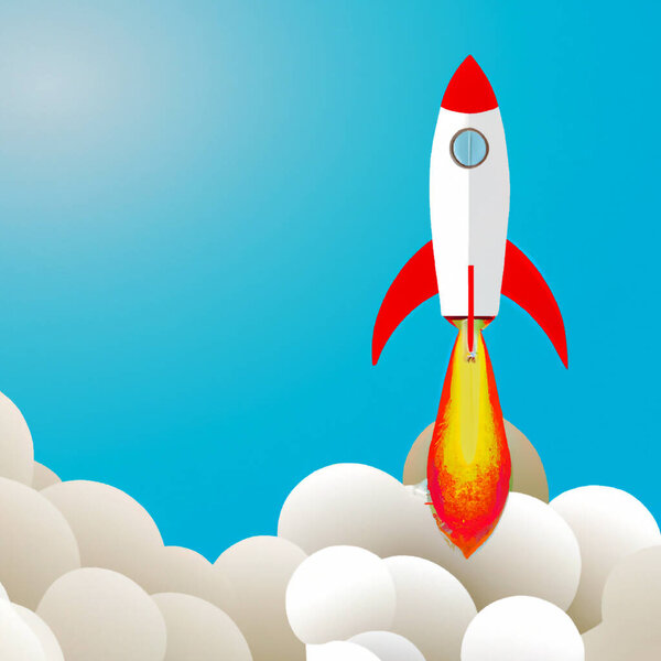 Space Rocket flying toward the clouds  Digital Illustration