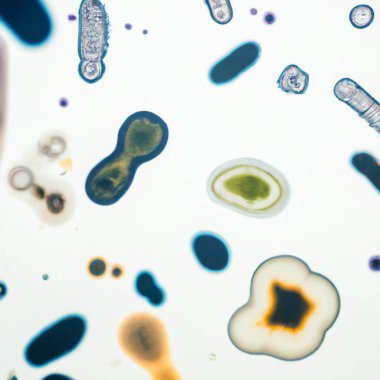 Bacteria and Virus cells close up on white background - Digital Illustration