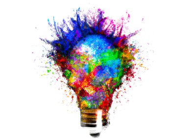 Colorful lightbulb made from paint mix on white background - Digital Illustration