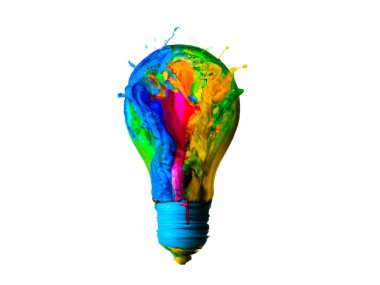 Colorful lightbulb made from paint mix on white background - Digital Illustration