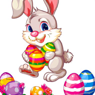 Easter Rabbit, Easter Bunny on white background  Digital Illustration