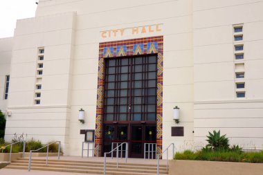 Santa Monica, Kaliforniya, ABD - 31 Mayıs 2023: Güzel Santa Monica Belediye Binası Los Angeles County, Kaliforniya, ABD