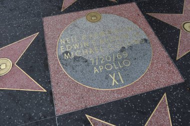 Hollywood (Los Angeles), Kaliforniya 29 Mayıs 2023: Neil a Armstrong 'un Yıldızı, Edwin e Aldrin jr, Michael Collins Hollywood Bulvarı, Hollywood Bulvarı