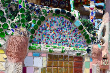 Los Angeles, Kaliforniya 3 Haziran 2023: WATTS TowERS 'in ayrıntıları Simon Rodia tarafından, mimari yapılar, Simon Rodia State Historic Park' ta 1727 Doğu 107. Cadde, Los Angeles