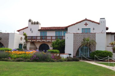 Malibu, California 1 Temmuz 2023: Tarihi ADAMSON Evi ve Park 'ın detaylı görüntüsü, 23200 Pacific Coast Highway, Malibu Lagoon State Beach