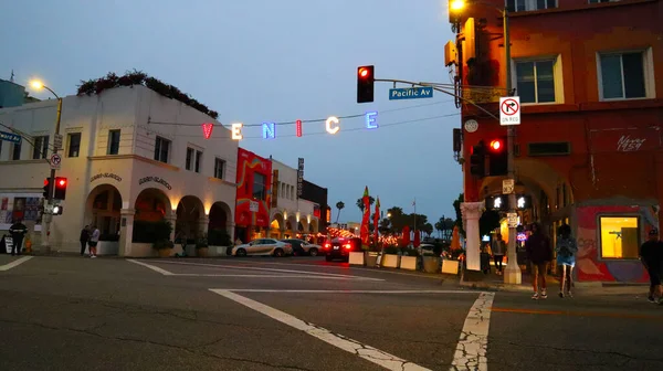 Venice Beach Los Angeles California July 2023 Venice Sign Night — Stock Photo, Image